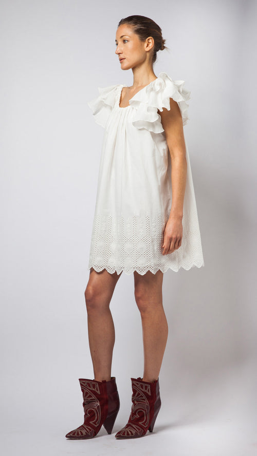 Cotton Ruffle Off The Shoulder Dress